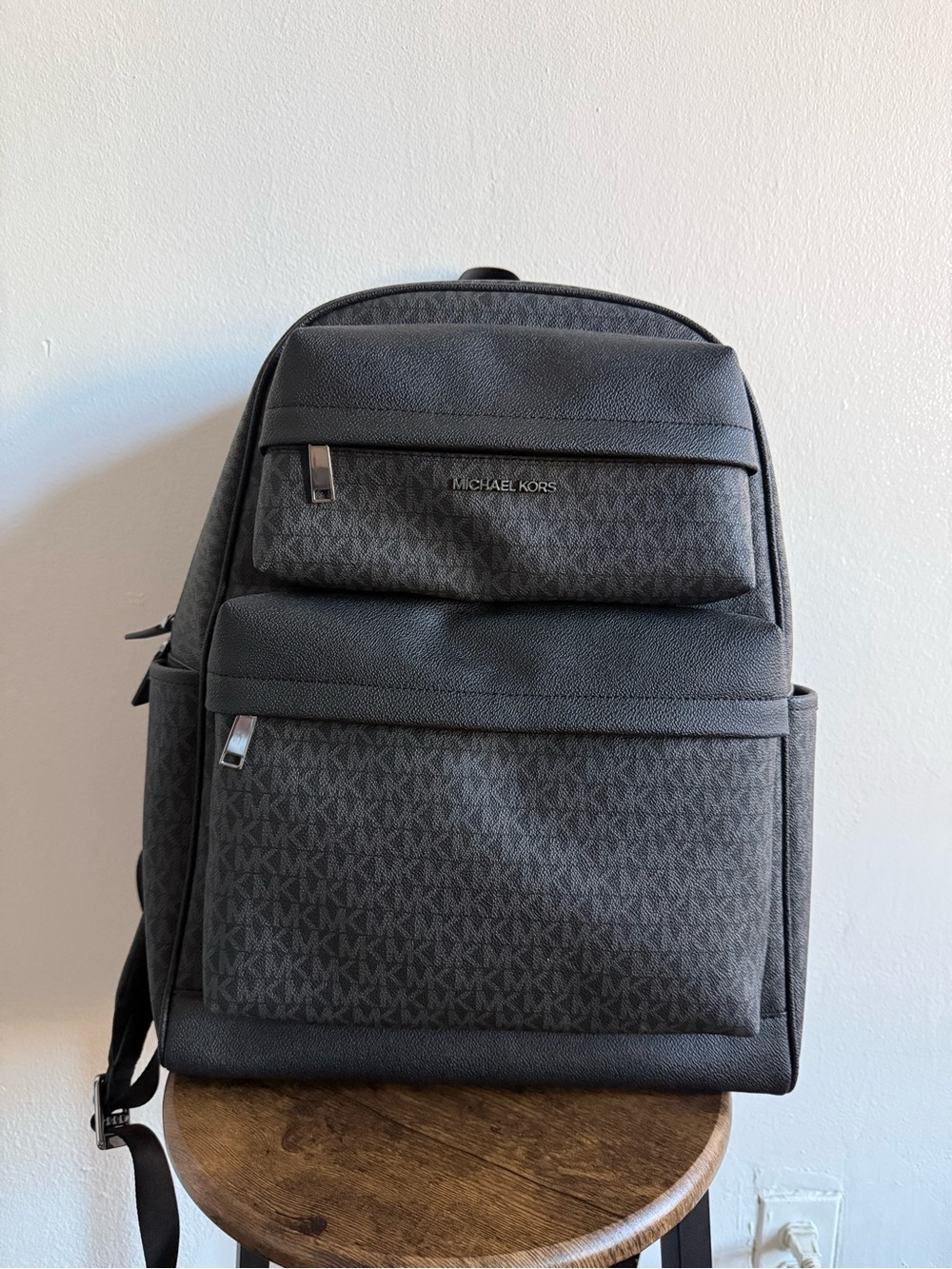 Michael Kors Men's Black Charcoal MK Monogram Backpack